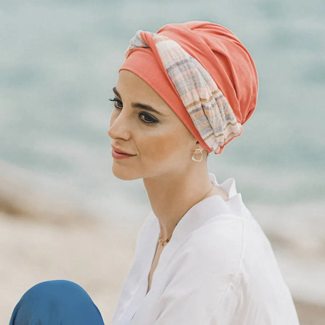 Pañuelo Oncológico ELEGANCE MEDITERRANEO CORAL | Carebell