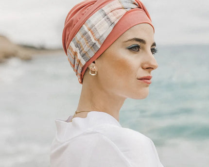 Pañuelo Oncológico ELEGANCE MEDITERRANEO CORAL | Carebell