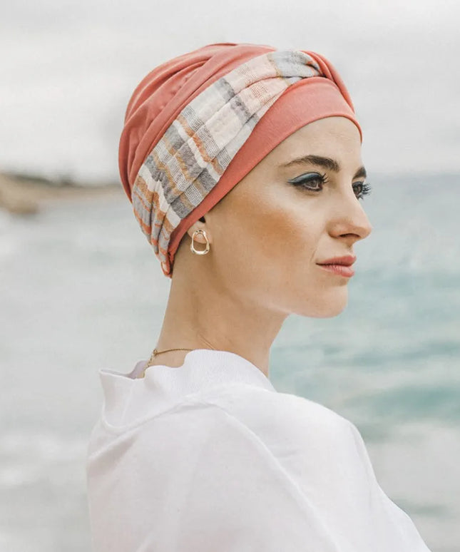 Pañuelo Oncológico ELEGANCE MEDITERRANEO CORAL | Carebell