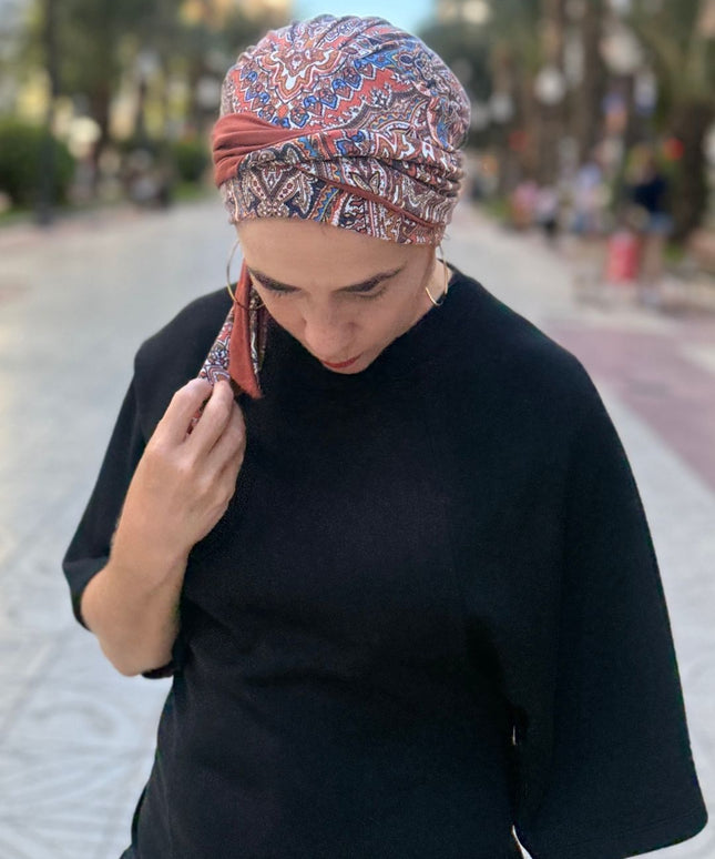 Pañuelo oncológico Zoe Bambú Cachemira Teja Carla Bedia — fotografía 7