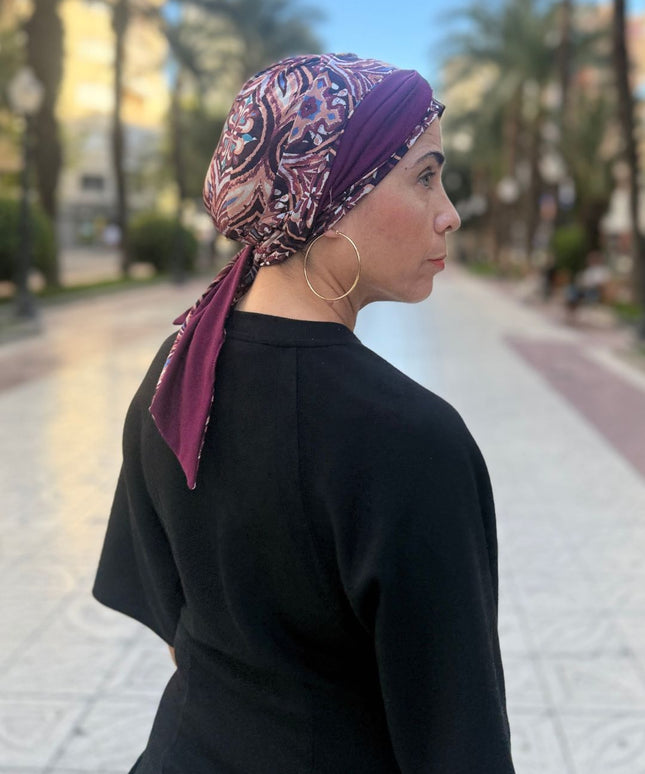 Pañuelo oncológico Zoe Bambú Étnico Burdeos Carla Bedia — fotografía 6