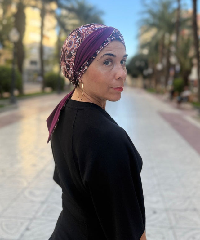 Pañuelo oncológico Zoe Bambú Étnico Burdeos Carla Bedia — fotografía 7