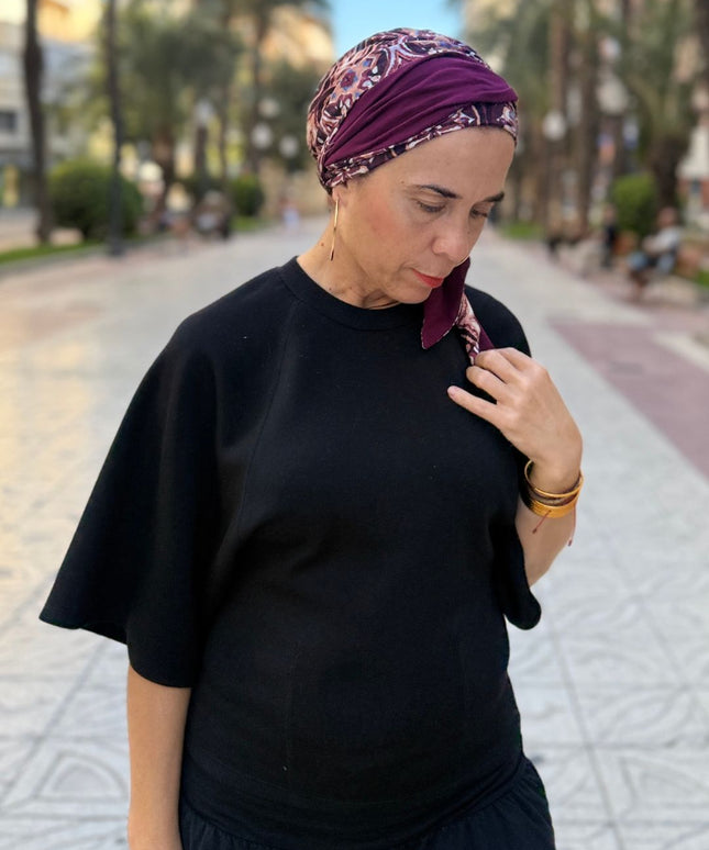 Pañuelo oncológico Zoe Bambú Étnico Burdeos Carla Bedia — fotografía 8