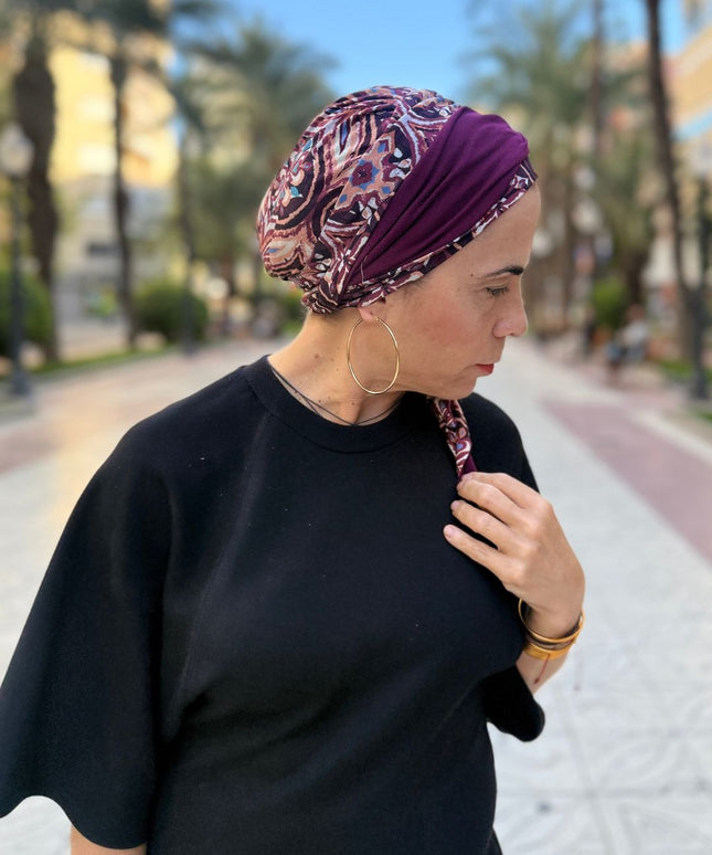 Pañuelo oncológico Zoe Bambú Étnico Burdeos Carla Bedia — fotografía 10