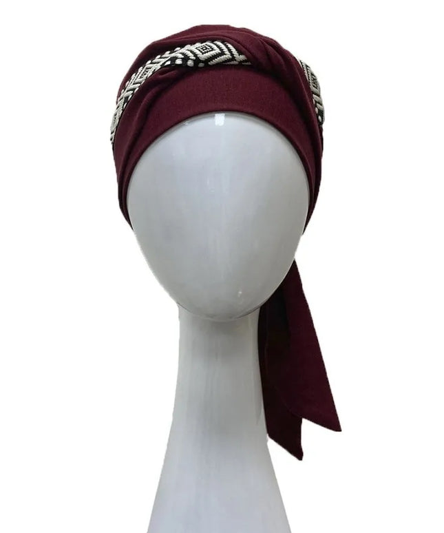 Pañuelo Oncológico SMOOTH IKAT BURDEOS | Carebell