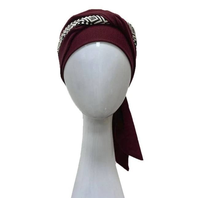 Pañuelo Oncológico SMOOTH IKAT BURDEOS | Carebell