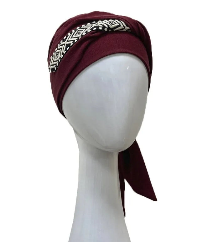 Pañuelo Oncológico SMOOTH IKAT BURDEOS | Carebell