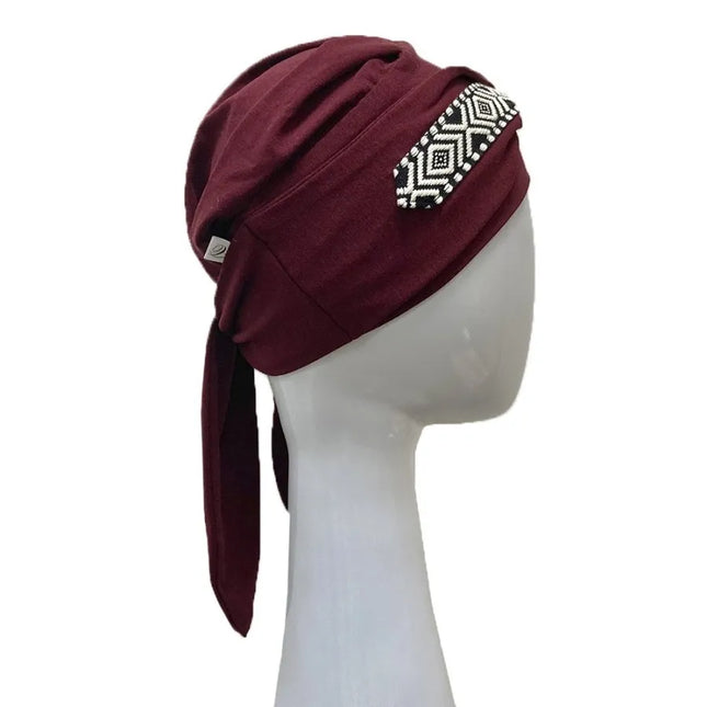Pañuelo Oncológico SMOOTH IKAT BURDEOS | Carebell