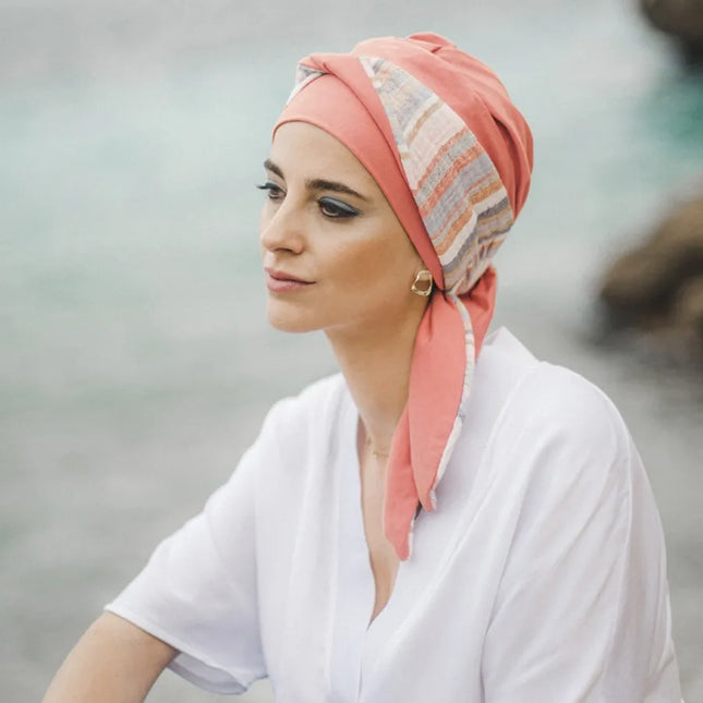 Pañuelo Oncológico SMOOTH MEDITERRANEO CORAL | Carebell