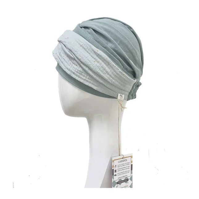Pañuelo oncológico ELEGANCE AGUAMARINA GOLD | Carebell