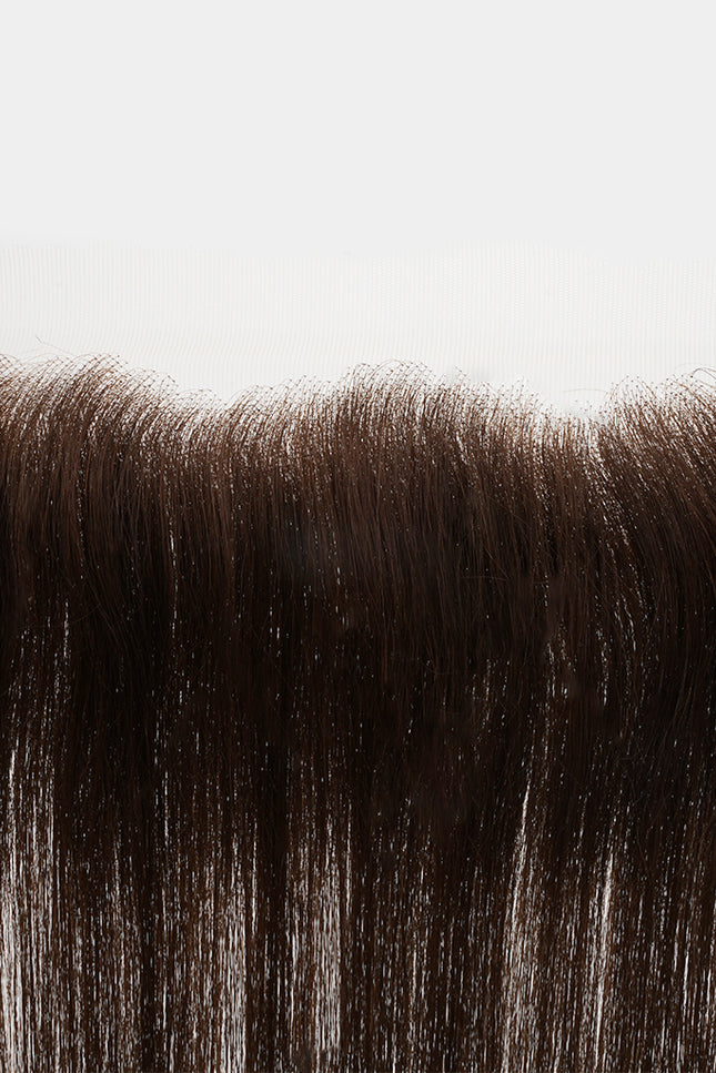 Vera, línea frontal de cabello natural: Detalle del tul fino HD y del nacimiento del cabello