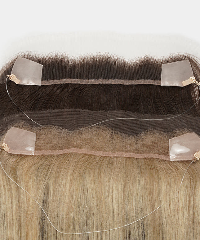 Vera, línea frontal de cabello natural: Base de tul y zonas de sujeción en dos tonos