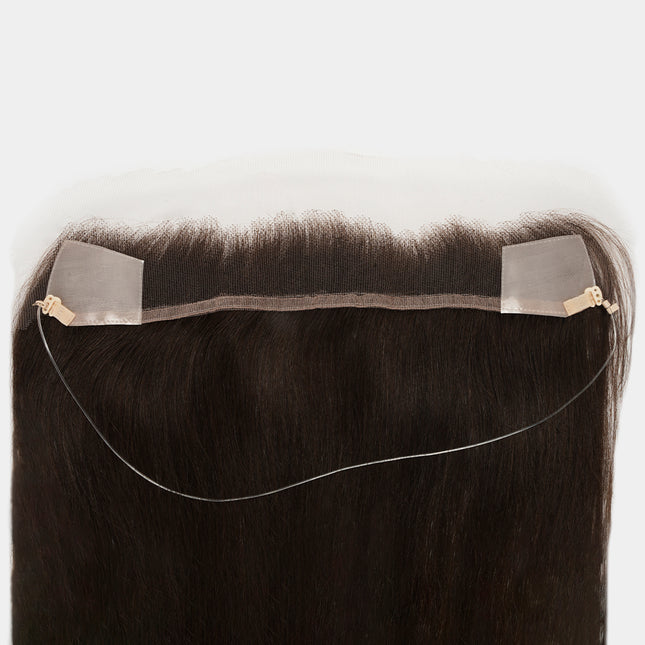 Vera, línea frontal de cabello natural: Base y cordón ajustable en la pieza de cabello oscuro