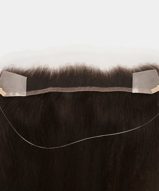 Vera, línea frontal de cabello natural: Base y cordón ajustable en la pieza de cabello oscuro