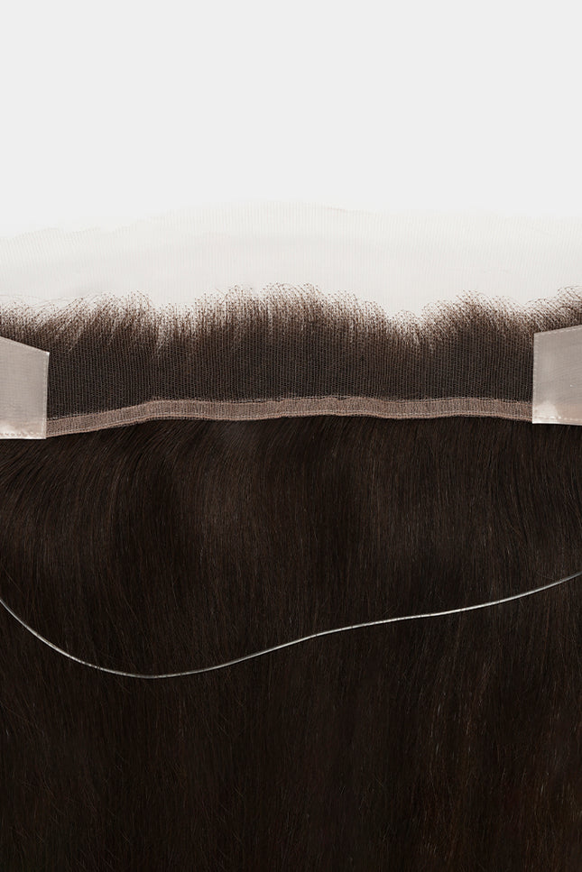 Vera, línea frontal de cabello natural: Base y cordón ajustable en la pieza de cabello oscuro